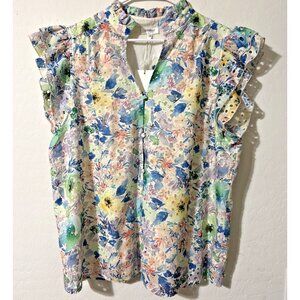 Lovelo Floral Short Sleeve Button Down Blouse size 1X NWT
